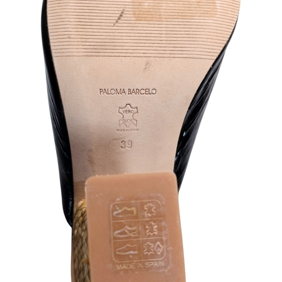 Paloma Barceló Black Calf Leather Open Toe Sandals Raffia Heel 39 Quiet Luxury - Picture 12 of 12